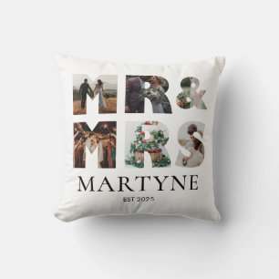 Mr & Mrs Wedding Photo Collage Personalised Cushion