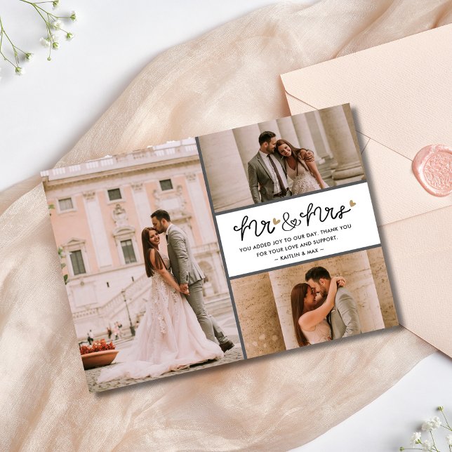 Mr Mrs Wedding Photo Collage Thank You Card (Mr Mrs Wedding Photo Collage Thank You Card)
