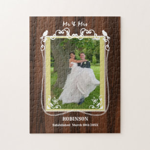 Mr   Mrs Wedding Photo Framed Template Jigsaw Puzzle