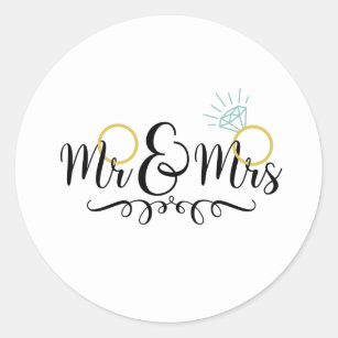Mr & Mrs Wedding Rings Classic Round Sticker