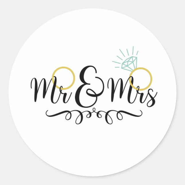 Mr & Mrs Wedding Rings Classic Round Sticker (Front)