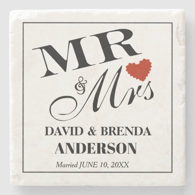 Mr. & Mrs. Wedding Stone Coaster (Front)