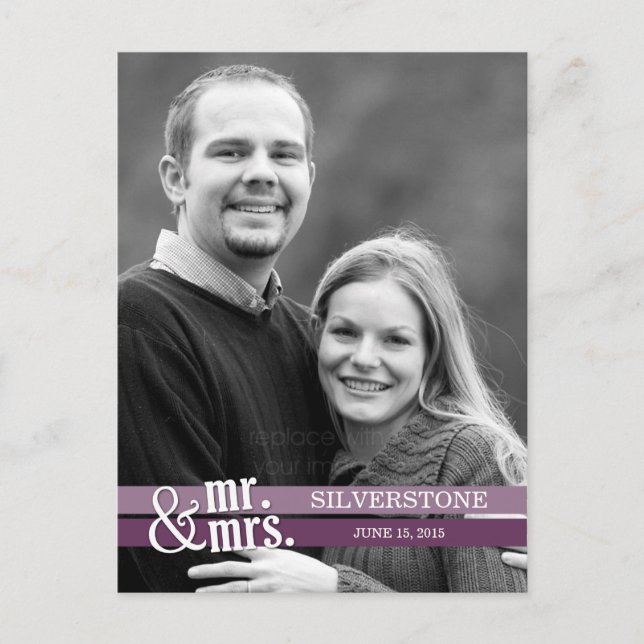 Mr. & Mrs. Wedding Thank You Card - Plum (Front)