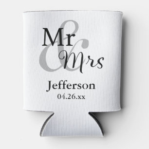 Mr & Mrs Wedding with Name & Date Can Cooler