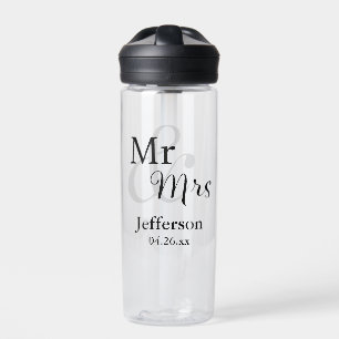 Mr & Mrs Wedding with Name & Date Water Bottle