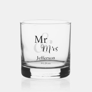 Mr & Mrs Wedding with Name & Date Whiskey Glass