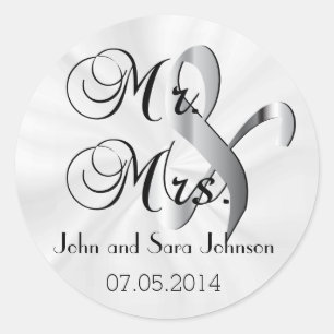 Mr & Mrs White Wedding   Personalise Classic Round Sticker