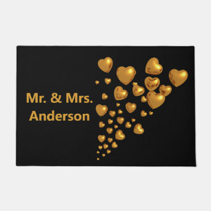 Mr & Mrs Your Last Name Just Married Golden Hearts Doormat