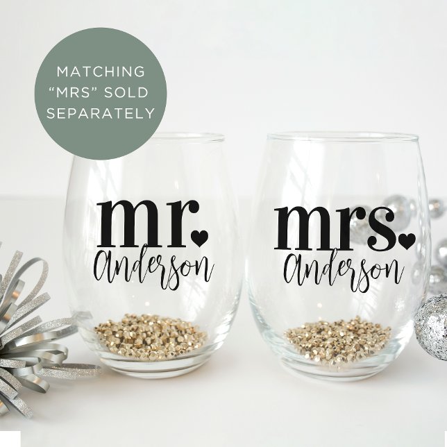 MR. Name Personalised Wedding Stemless Wine Glass (Creator Uploaded)