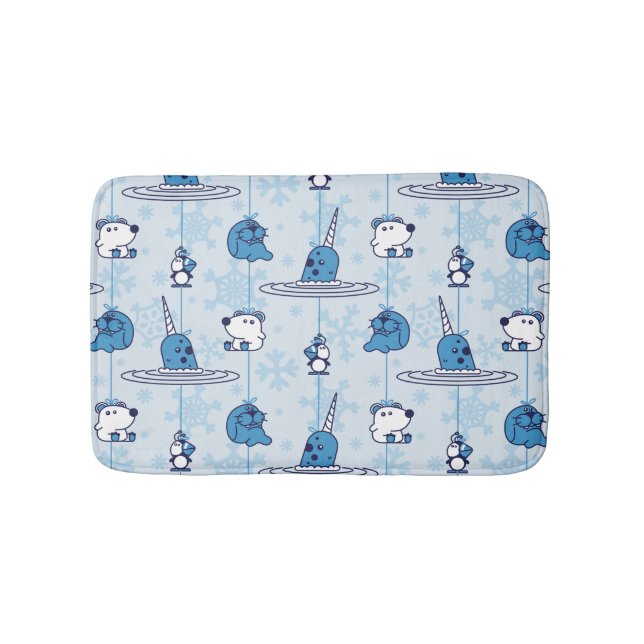 Mr. Narwhal Blue Snowflake Pattern Bath Mat (Front)