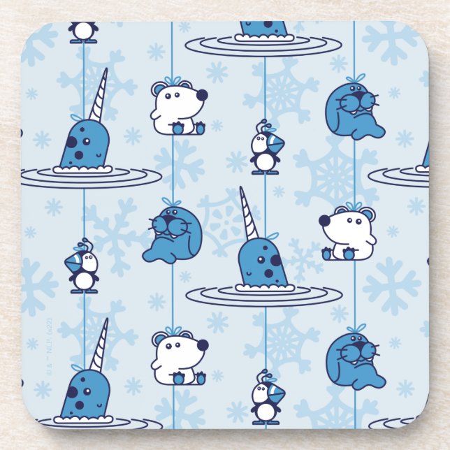 Mr. Narwhal Blue Snowflake Pattern Coaster (Front)