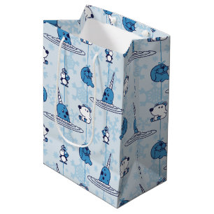 Mr. Narwhal Blue Snowflake Pattern Medium Gift Bag