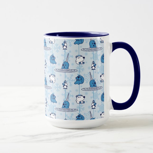 Mr. Narwhal Blue Snowflake Pattern Mug (Right)