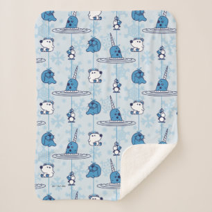 Mr. Narwhal Blue Snowflake Pattern Sherpa Blanket