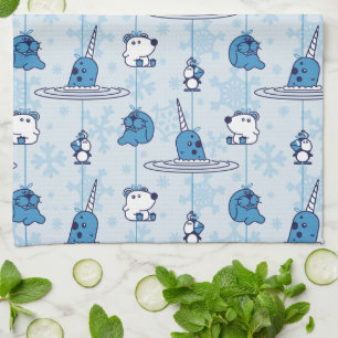 Mr. Narwhal Blue Snowflake Pattern Tea Towel
