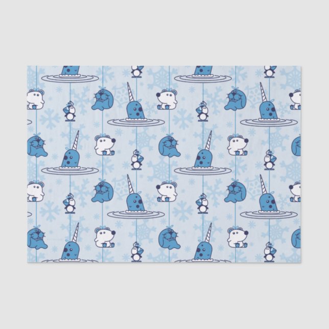 Mr. Narwhal Blue Snowflake Pattern Tissue Paper (Front)