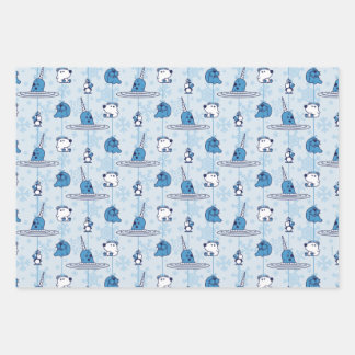 Mr. Narwhal Blue Snowflake Pattern Wrapping Paper Sheet