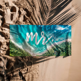 Mr. Newlywed Beach Photo Groom Personalised Towel