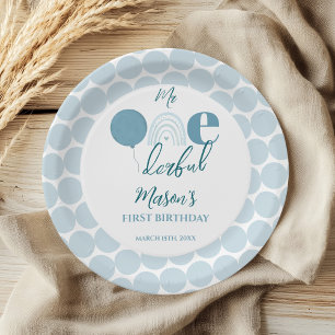 Mr One derful Blue Balloon First Birthday Paper Plate