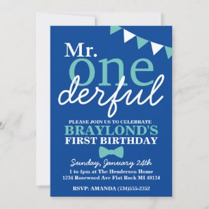 Mr Onederful 1st Birthday Changeable Colours Invitation