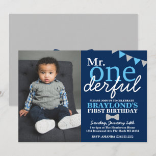 Mr Onederful 1st Birthday Changeable Colours Photo Invitation