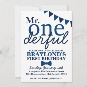 Mr Onederful 1st Birthday Invitation