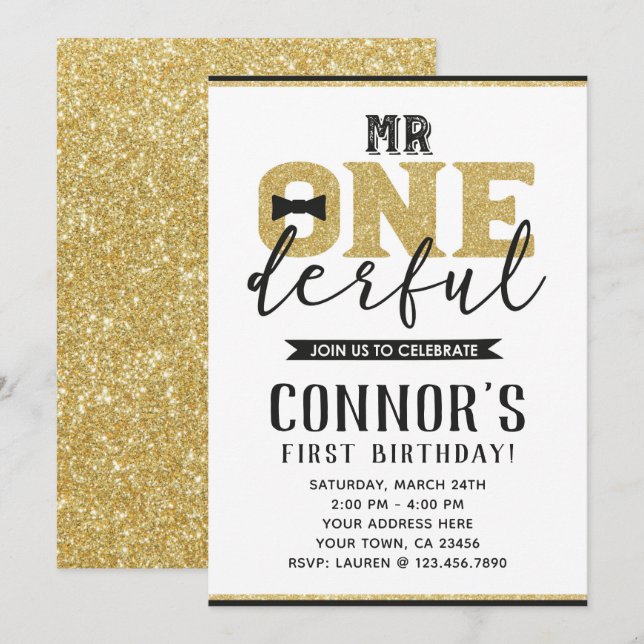 Mr Onederful 1st Birthday Invitation (Front/Back)