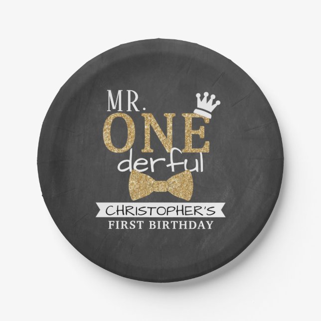 Mr. ONEderful 1st Birthday Paper Plate (Front)