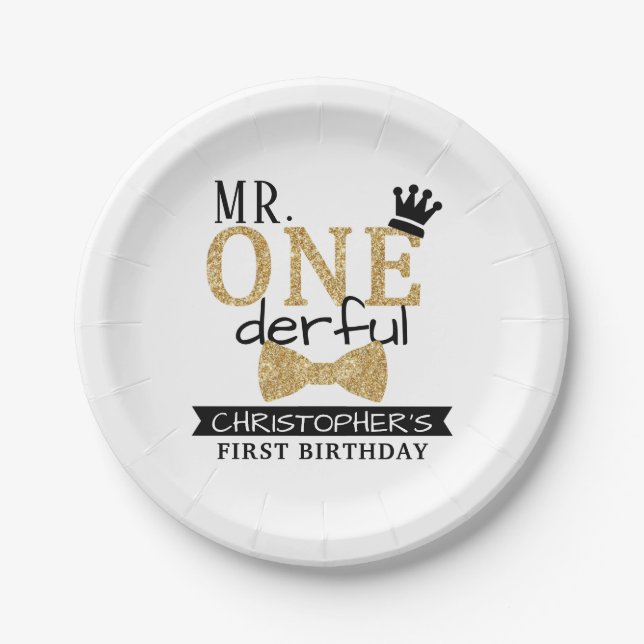 Mr. ONEderful 1st Birthday Paper Plate (Front)