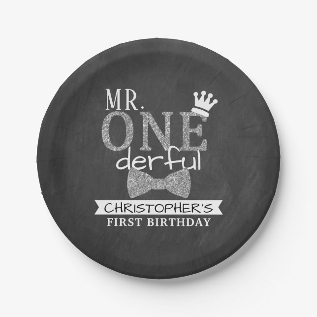 Mr. ONEderful 1st Birthday Paper Plate (Front)