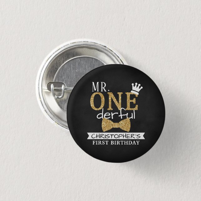 Mr. ONEderful 1st Birthday Party Favour 3 Cm Round Badge (Front & Back)