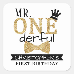 Mr. ONEderful 1st Birthday Party Favour Square Sticker