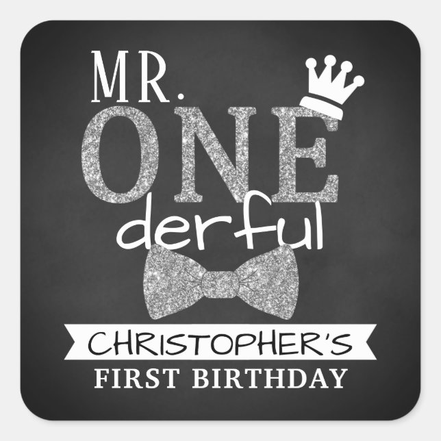 Mr. ONEderful 1st Birthday Party Favour Square Sticker (Front)