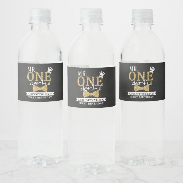 Mr. ONEderful 1st Birthday Party Favour Water Bottle Label (Bottles)