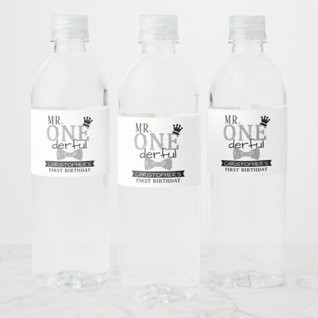 Mr. ONEderful 1st Birthday Party Favour Water Bottle Label (Bottles)
