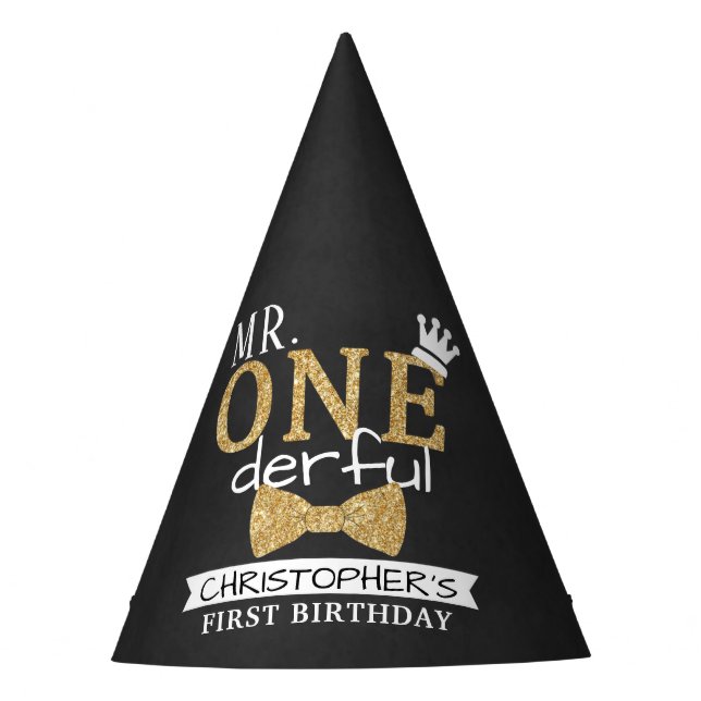 Mr. ONEderful 1st Birthday Party Hat (Front)