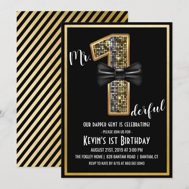 Mr. Onederful 1st Birthday Party Invitation (Front/Back)