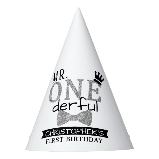 Mr. ONEderful 1st Birthday Party Party Hat (Front)