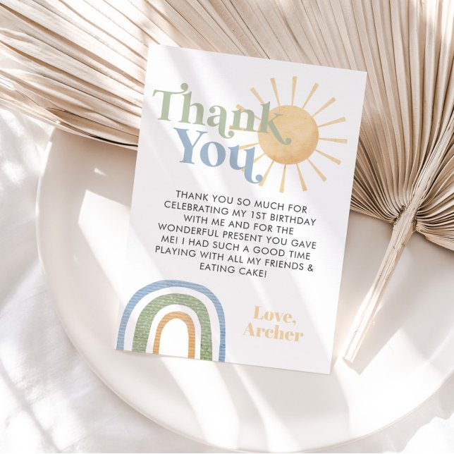Mr Onederful 1st Birthday Rainbow Thank You Card (Mr Onederful Thank You Card. Matching items available.)