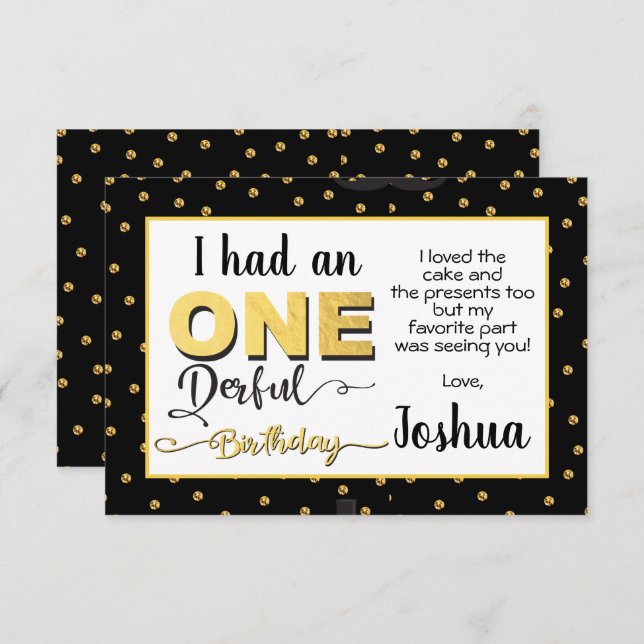 Mr. Onederful 1st Birthday thank you note card (Front/Back)