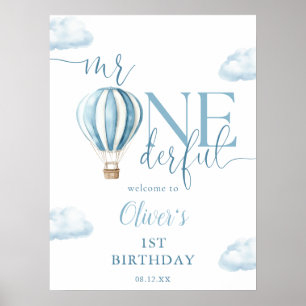 Mr Onederful Balloon Boy 1st Birthday Welcome Poster