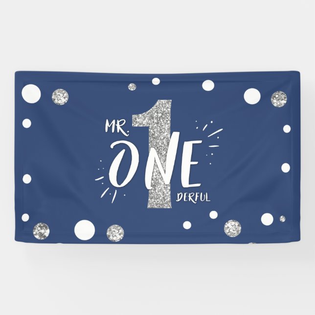 Mr Onederful Birthday Banner Boy Navy Blue (Horizontal)