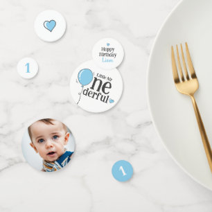 Mr Onederful Birthday Blue Custom Photo Confetti