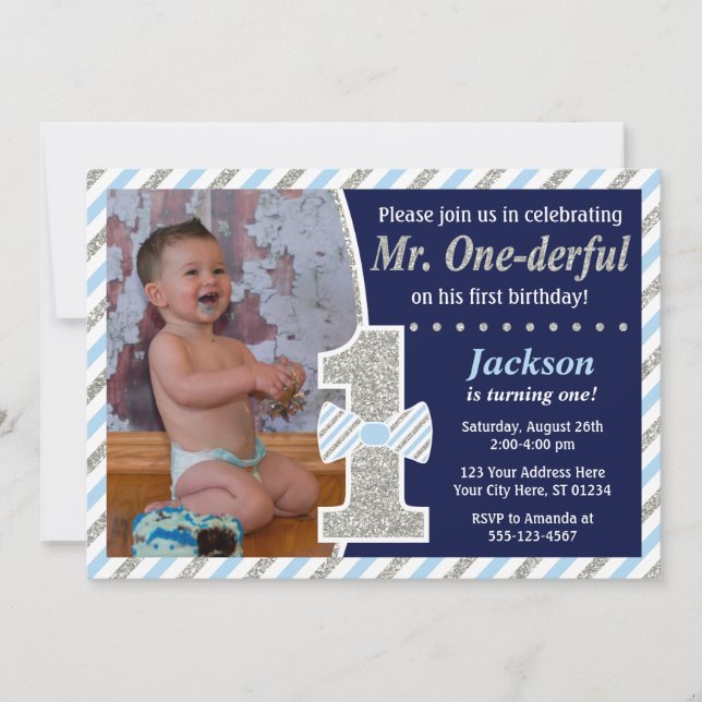 Mr. ONEderful Birthday Invitation (Front)
