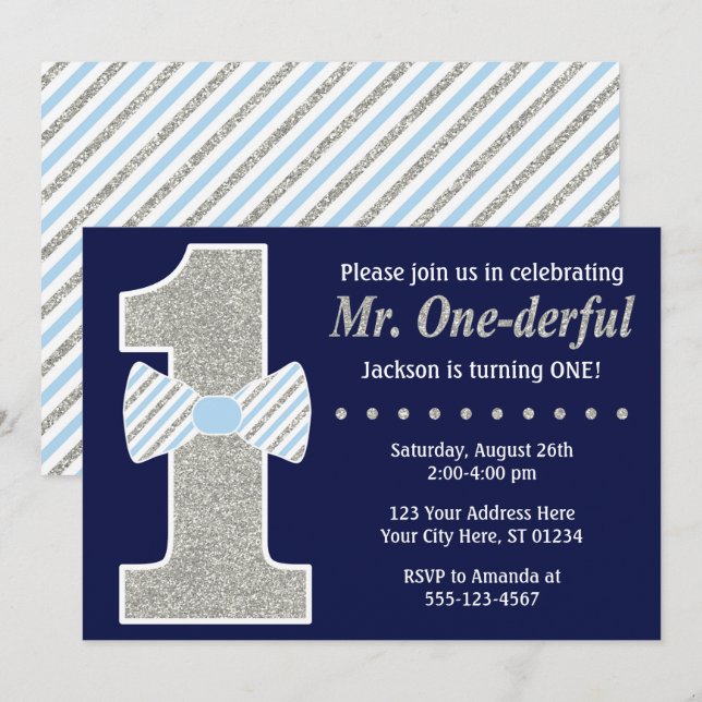 Mr. ONEderful Birthday Invitation (Front/Back)
