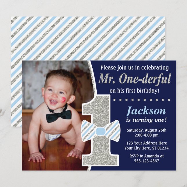 Mr. ONEderful Birthday Invitation (Front/Back)