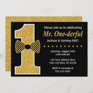 Mr. ONEderful Birthday Invitation • Black and Gold