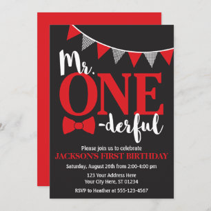 Mr. ONEderful Birthday Invitation Black and Red