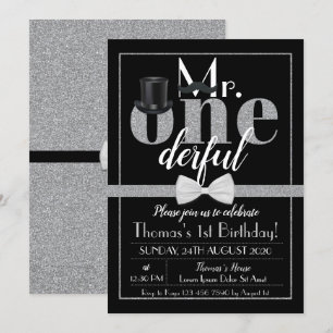 Mr. Onederful Birthday Invitation Black & White