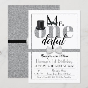 Mr. Onederful Birthday Invitation Black & White